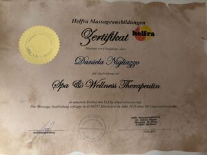Massage Zertifikat Daniela Nigliazzo Spa & Wellness Therapeutin