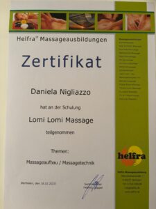 Massage Zertifikat Daniela Nigliazzo Lomi Lomi Massage