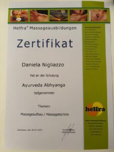 Massage Zertifikat Daniela Nigliazzo Ayurveda Abhyanga