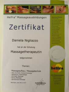 Massage Zertifikat Daniela Nigliazzo Massagetherapeutin