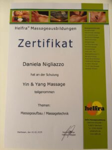 Massage Zertifikat Daniela Nigliazzo Yin & Yang Massage