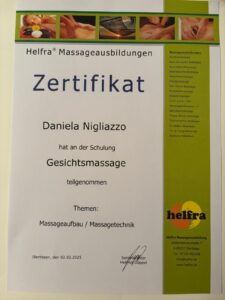 Massage Zertifikat Daniela Nigliazzo Gesichtsmassage